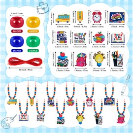 APUDWN 24 Sets Back to School Bead Necklace Crafts Kit DIY Welcome First Day of School Activity Art Gift Back to School Supplies Kits Bead Necklace Charms for Classroom Crafts Projects Party Favor