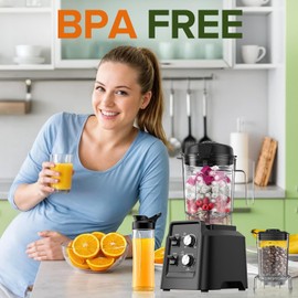 1800W Blender with Grinder - 6-Blade Professional Smoothie Blenders for Kitchen, Crushes Ice, Self-Cleaning, 68oz & 27oz Jars Dishwasher Safe, for Baby Food, Nut Butter