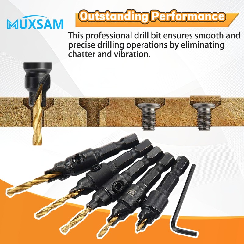 MUXSAM 1/4 inch Hex Shank Countersink Drill Bit Power Tools