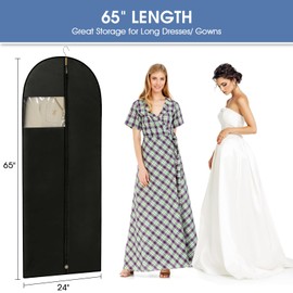 Perber Dress Bags for Gowns, 65'' Long Garment Bags for Hanging Clothes, Dress Garment Bag, Black Dress Bag with Clear Window for Dresses, Coats, Uniforms（2 Packs）