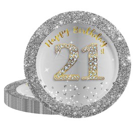 21st Party Plates 7 inch Silver Gold,21st Birthday Paper Plates Silver 16Pcs,21st Silver Gold Birthday Party Paper Tableware Set for Him Her Birthday Gifts,21st Men Women Birthday Party Decorations