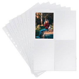 Pack of 40 photo sleeves DIN A4, transparent photo sleeves, A4 postcard sleeves, 2 compartments, transparent films with metal ring binder, postcard photos, refill pages (212 x 151 mm)