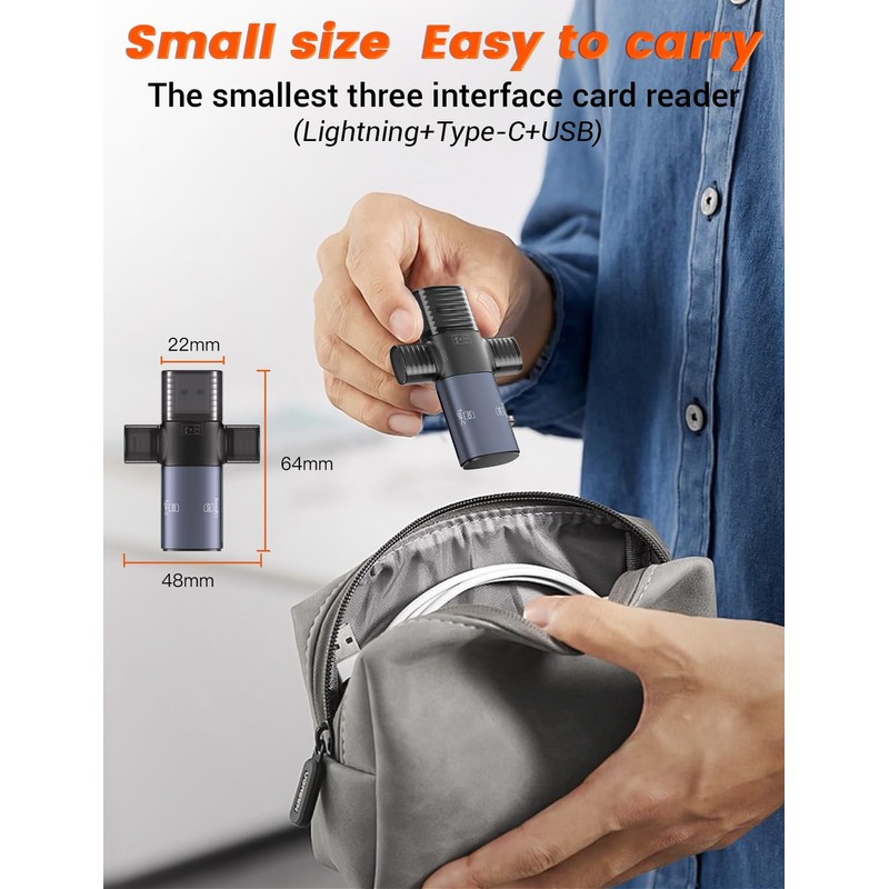 4-in-1 ZOIOT Card Reader, Suitable for ios/3.0USB-c/USB-A Multi-Interface Devices, Supports