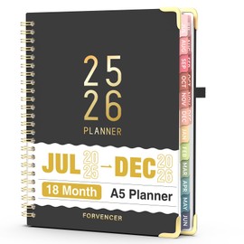 Jul 2025 - Dec 2026 Planner, Forvencer Academic Planner 2025-2026, 18 Month Daily Planner, 6" x 8", Weekly & Monthly Agenda Book, Hardcover Calendar Book, School Supplies for Student Teacher, Black