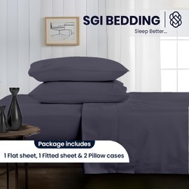 SGI bedding 600 Thread Count 4 Piece 100% Egyptian Cotton Twin Size Sheets Set, 15" Deep Pocket Sheet Set, Premium, Breathable, Soft and Hotel-Quality Luxury Sheets - Dark Grey