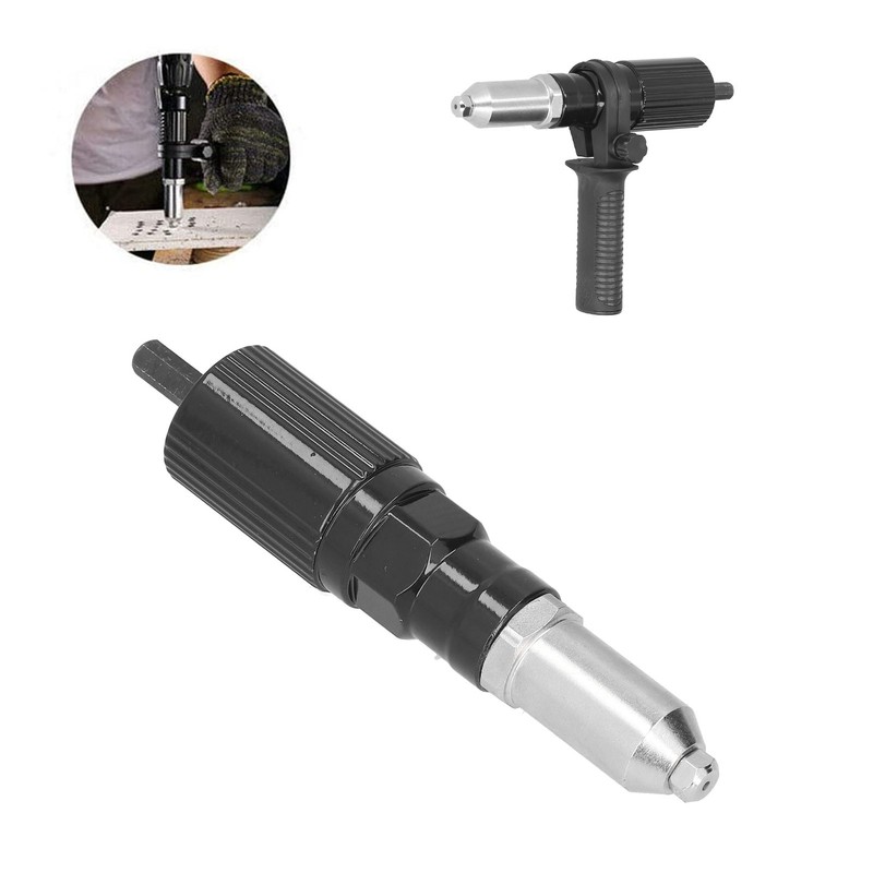 Electric Rivet Gun Adapter Black Hex Shank Cordless Riveting Drills