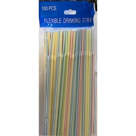 100 PCS Flexible Striped Plastic Straws, Multi Colored Disposable Straws
