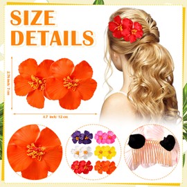 Yuxung 6 Pack Hawaiian Flower Hair Clips for Women 4.7 x 2.7 Inch Plumeria Hibiscus Hair Side Comb Accessories Artificial Flower Hair Pins for Vacation Beach Party Summer Boho Wedding