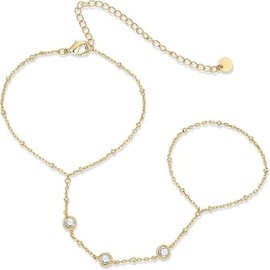 14K Gold plated Bracelets Ring Hand Chain and Arm Cuff Jewelry Stack for Women, Chunky Dainty Chain Link Bracelet Set for Women, Layered Ring Bracelet, Trendy Gold Body Jewelry Gifts., Universal size