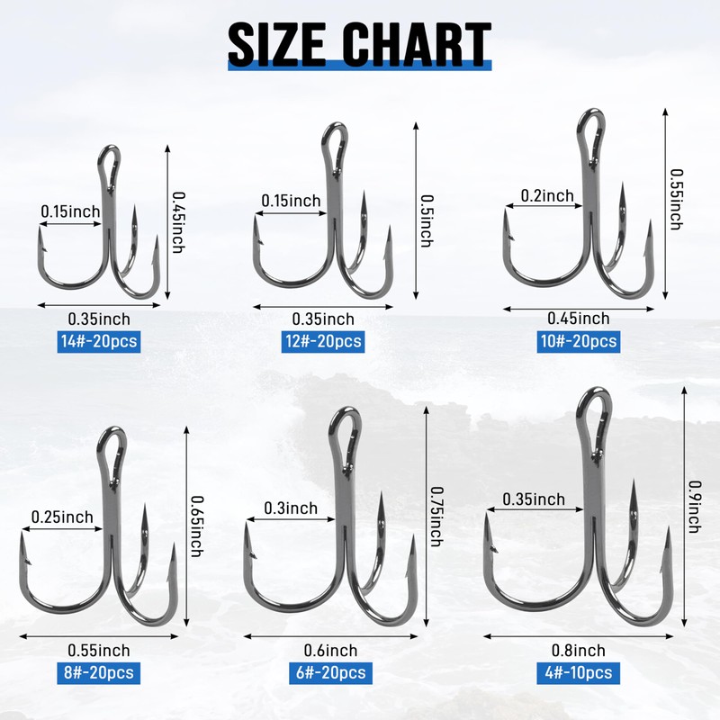 Fishing Treble Hooks Kit 110pcs/box High Carbon Steel Round Bend