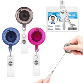3 Pack Heavy Duty Retractable Badge Reel, Durable ID Badge Holder with Carabiner Clip for Office, Nurse, Staff – Blue, Red, Black