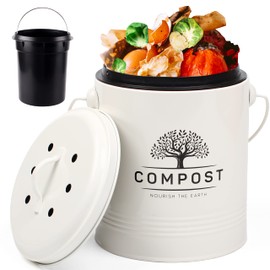 PERFNIQUE Perfnique Kitchen Compost Bin, 1.3 Gallon Countertop Compost Bin with Lid, Indoor Compost Bucket Includes Inner Bucket Liner and Carbon Filter, Small Compost Bin (Without Bags, Cream)