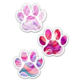 Paw Prints Set of 3 Cute Colorful Dog Puppy - 3" Each Vinyl Stickers - for Car Laptop I-Pad - Waterproof Decals
