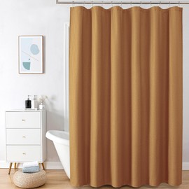 OVZME Cortina de regadera extra larga dorada de 72 x 84 pulgadas, cortina de baño de tela con textura en relieve 3D para baño, cortinas de baño de hotel y spa, repelente al agua, lavable a máquina
