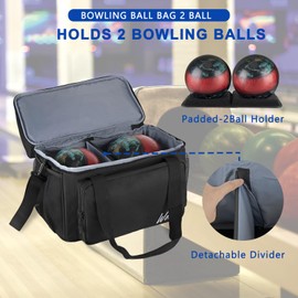 WOLT Bowling Ball Bag 2 Ball Bowling Bag,Double Bowling BALL Bag with Padded Ball Holder- Fits Bowling Shoes Up to Mens Size 16 and Bowling Accessories