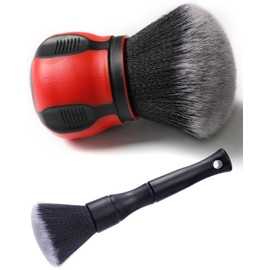 Birbenben Car Ultra Soft Bristles Detailing Brushes, Curveball XL Synthetic Brushes, Interior Dusting Brush with Storage Rack, Automotive Detail Brush for Truck, SUV, RV, Cleaner for Door Panels- Red