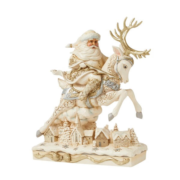 Enesco Jim Shore Heartwood Creek Holiday Lustre Santa and Deer Figurine, 11.02 Inch, Multicolor,Silver/White