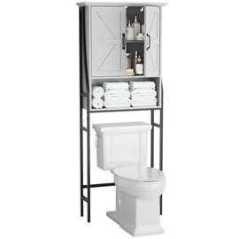 Over The Toilet Storage Cabinet - MXARLTR Over Toilet Bathroom Organizer Shelf with Doors Above Toilet Storage Cabinet Rack Multifunctional Behind Toilet Bathroom Organizer Spacesaver Cabinet (Gray)