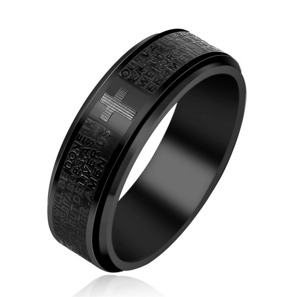 Mayfaith Men's Black Ring Titanium Steel Christian Scripture Rotating Ring