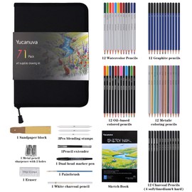 Yucanuva 71Pack Drawing Supplies Sketching Kit,Art Supplies for Adults Artists Beginners,Drawing Kit Sketching Pencils with Sketchbook, Colored Watercolor Metallic Graphite Charcoal Pencils