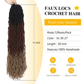 Faux Locs Crochet Hair For Black Women Soft Locs 30 Inch 8 Packs Crochet Faux Locs For Butterfly Locs Crochet Hair Pre Looped Curly Wavy Goddess Locs(1B/30/27)