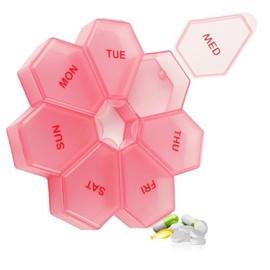 7-Day Weekly Pill Organizer and Daily Vitamin Case - Pill Box for Medication Management (Pinkish-red)