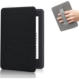 Reelau Case Compatible with 2022/2024 Kindle 11th Generation 6 inch w/Hand Strap, PU Leather Kindle Case 6" for Kindle 2024/2022 11th Gen Model C2V2L3 [Auto Wake Up/Sleeping] [Hand Loop] (Black)