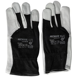 Goatskin Leather Work Gloves, Size 9, Black/White, CE CAT II Certified