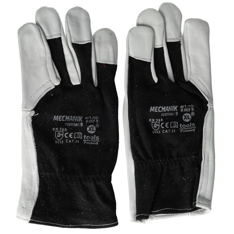 Goatskin Leather Work Gloves, Size 9, Black/White, CE CAT II