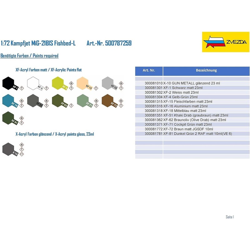 Zvezda 500787259-1:72 Kampfjet MiG-21BIS Fishbed-L, Grün
