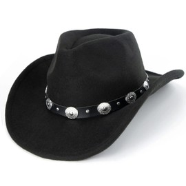 FGSS Womens-Western-Cowboy Hats-Studded Pinched Western Cowgirl Hats Wide Brim Fedoras Hat-with Belt Buckle