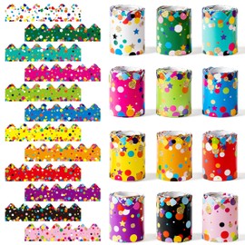 BeYumi 12 Rolls Confetti Scalloped Bulletin Board Borders Multicolor Rolled Borders Colorful Dot Decorative Border Trim Paper Classroom Borders for Black Board Chalkboard School Classroom Wall Decor