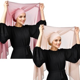 Besforta 2Pcs Women Instant Chiffon Hijab with Built-in-Magnet and Sewn Undercap Head Wrap Under Scarf Caps