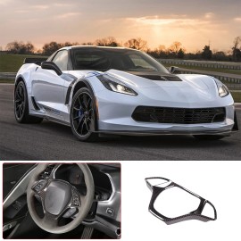 Unbranded Carbon Fiber Black Interior Steering Wheel Cover Trim For Corvette C7 2014-2019