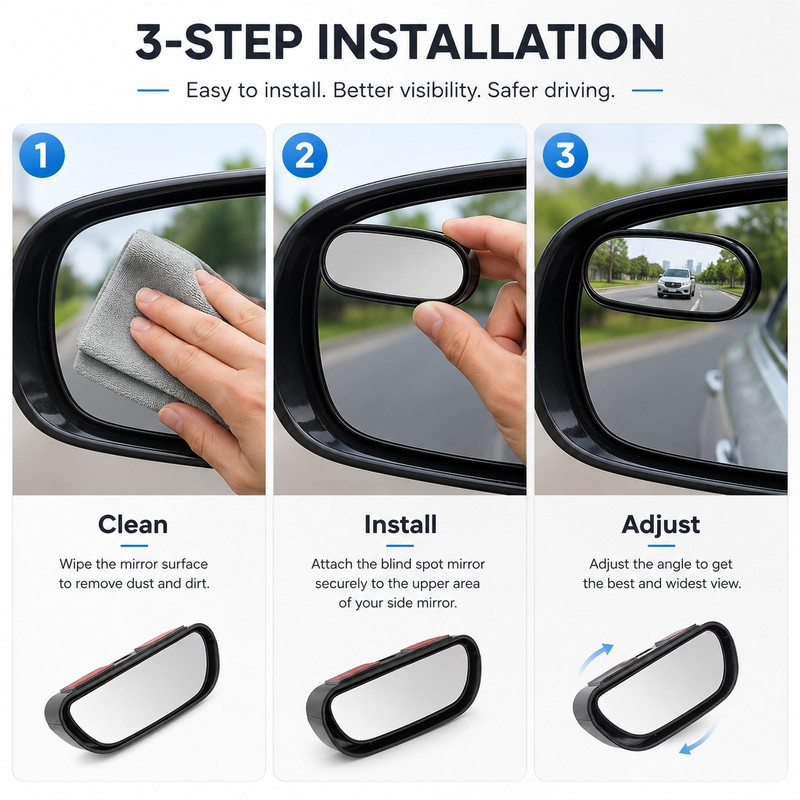 Blind Spot Mirror for Cars – Adjustable Wide-Angle Convex Mirror