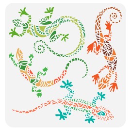 FINGERINSPIRE Geckos Stencil 30 x 30 cm Lizard Stencils Plastic Aztec Lizard Pattern Painting Stencil, Large Reusable Lizard Stencils for DIY Wall Furniture Crafts Decoration