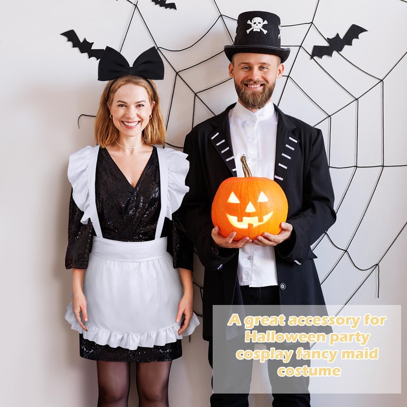 egniFurn Adjustable White Frilly Maid Costume Apron Set With Pocket,