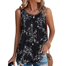 Paisley Print Plus SizeTops for Women 2024 Trendy Casual Flowy Tops Basic Summer Blouse(Floral Black White,XXL)