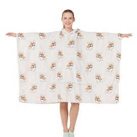 Oversized Wearable Blanket, Thick Flannel Blanket and Giant Pocket,One Size Fits Adults,Cozy Extra Soft（Dog）
