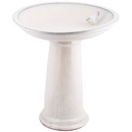 Esschert Design FB423 Bath on Pedestal with Bird, Ceramic, White