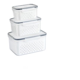 Set de Recipientes Hermticos con Colador 3 Piezas  Contenedores para Frutas y Verduras, Organizador para Refrigerador, 850 Ml                         
