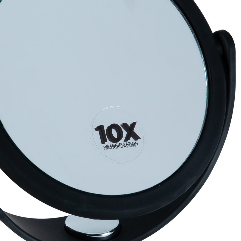 Dual Sided 10X Magnification Rubberized Vanity Mirror in Black