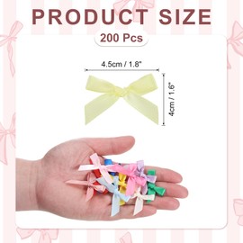 MECCANIXITY 200 Pcs Mini Ribbon Bow 1.8 Inch Mini Fabric Satin Ribbon Flower Bows for Craft DIY Sewing Wedding Birthday Party Light Yellow