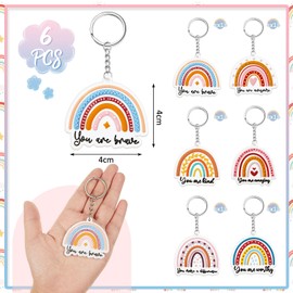 Ecally 6 Pcs Christmas Rainbow Inspirational Gift Women Inspirational Keychain Motivational Quote Keychain Xmas Appreciation Gift