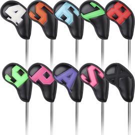 Golf Iron Cover Magnet Wedge Cover Club Head Cover Set 10 pcs (4-9,P,A,S,X) Double Sided Ruffles Number Black Synthetic Leather