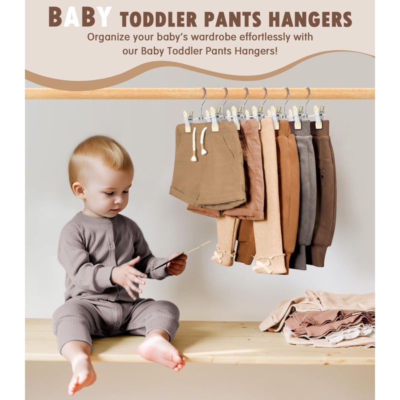 DOIOWN 10 Pack Baby Pants Hangers with Clips, Toddler Non-Slip