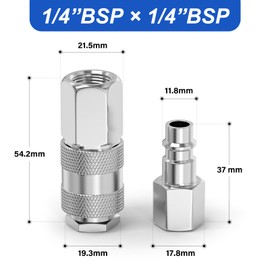 ERGAOBOY 2 Set 1/4" BSP Male Industrial Air Coupler and Plug Kit Couplings Connector, 3 in 1 High Flow Pneumatic Fittings