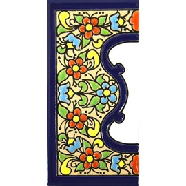 Handpainted polichrome ceramic tiles. letters and numbers handpainted using dry rope technique perfect to create signs,addresses and names. Design FLORES MEDIANO 4,29"X2,13" (EDGE,BORDER)