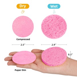50-Count Compressed Facial Sponges|Kickleen 100% Natural Cellulose Cosmetic Spa Sponges for Daily Facial Cleansing|Makeup and Mask Removal|Exfoliating|Skin Massage|Pore Exfoliation (50 Count (Pink))