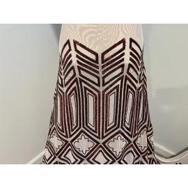 wowfabric4less123 BURGUNDY Sequins On GOLD 4way stretch Mesh fabric 50” Width 1  Yard